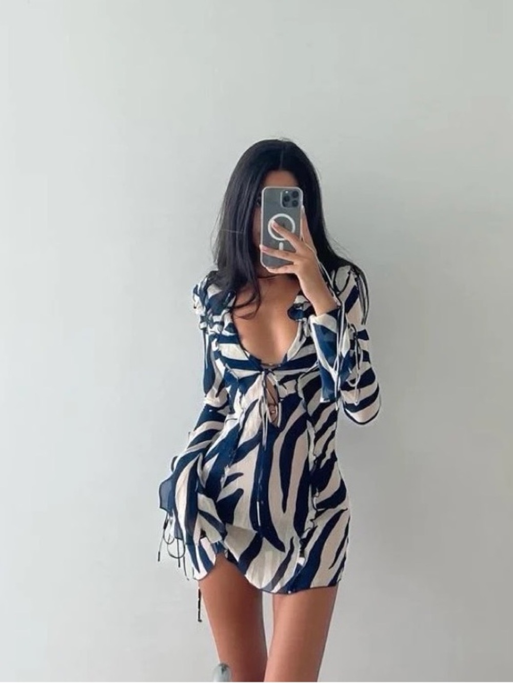 Rat & Boa Annika Dress Blue White Mini Long Sleeve Size XS